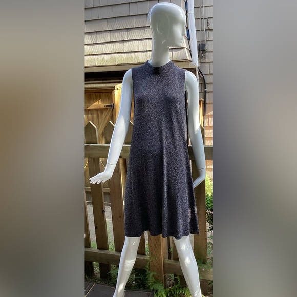 Retro sleeveless cocktail swing dress, black threaded with silver,, XL - Picture 2 of 16